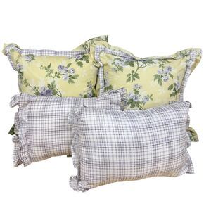 Laura Ashley Cassidy Ruffle Accent Pillows X4 Floral Plaid Cottage Farmhouse GUC